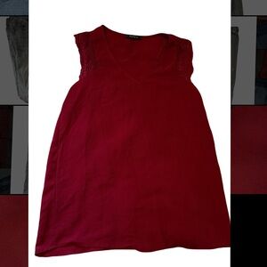 Papaya Woman’s Deep Red V-Neck Lace Cap Sleeve Shirt
